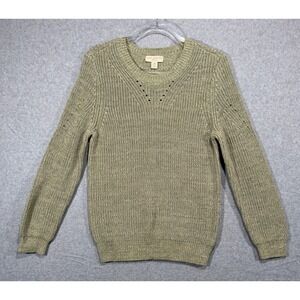 Appleseed's Petites Knit Sweater V-Neck Cotton Blend‎ Green Size PM